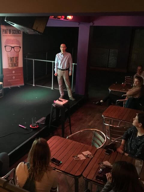 David Fengwei Xie speaking at the Pint of Science Festival 2019, Coventry, UK